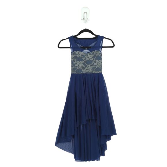 Weissman Youth MC Taking Chances Leotard Dance Costume Navy Blue Lace High Low - Picture 2 of 7